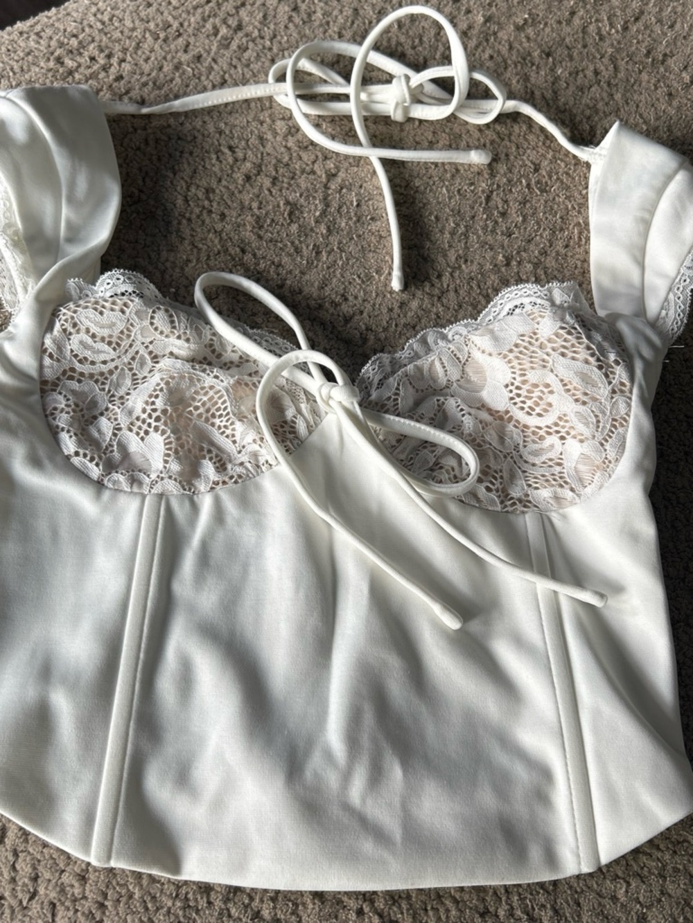 SHEIN Ivory Satin Lace Bustier Top